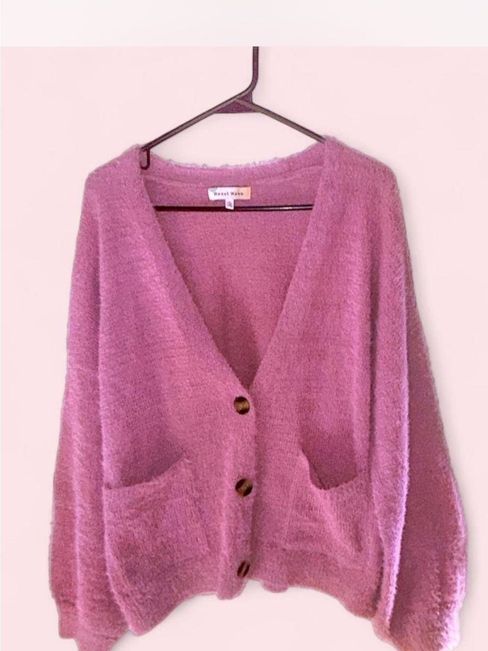 Cozy Blush Pink Fuzzy V-Neck Cardigan with Pockets